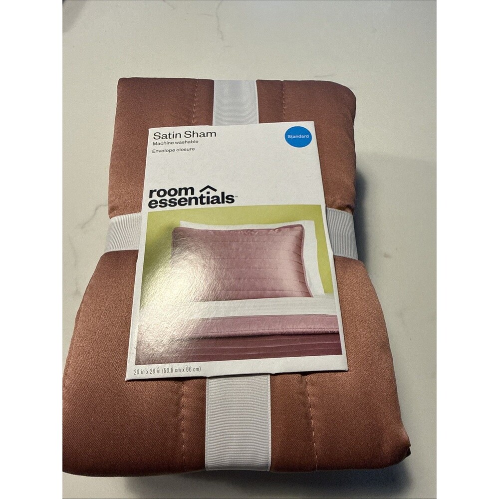 Room Essentials Rose Pink Satin Standard Size Quilted Pillow Sham 20" x 26" New